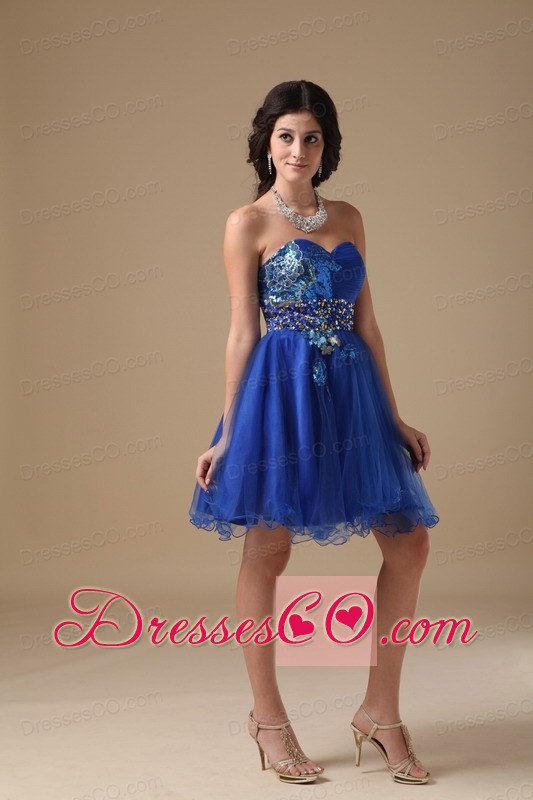 Blue A-line Mini-length Organza Beading Prom Dress