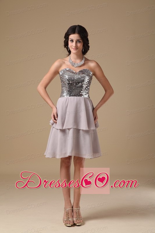 Grey A-line Mini-length Chiffon Sequin Prom Dress