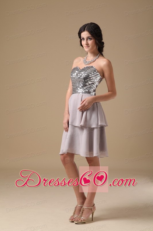 Grey A-line Mini-length Chiffon Sequin Prom Dress