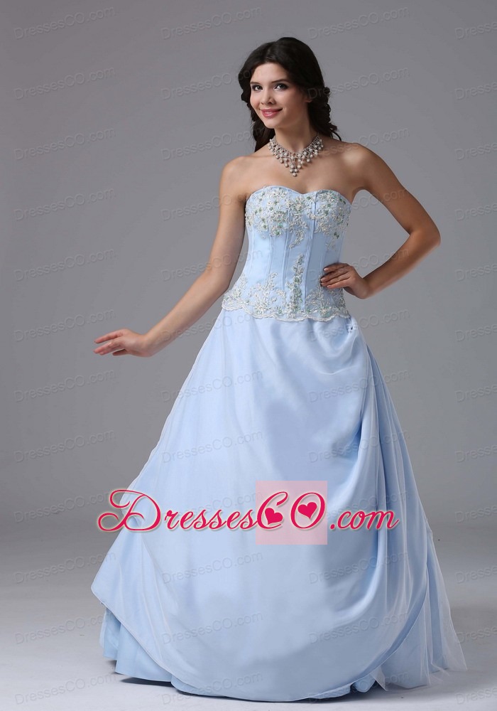 Light Blue and Appliques Bodice For Prom Dress