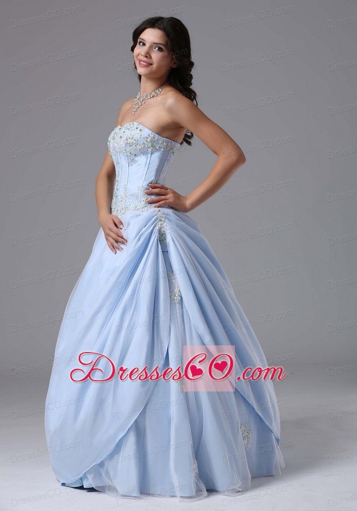 Light Blue and Appliques Bodice For Prom Dress