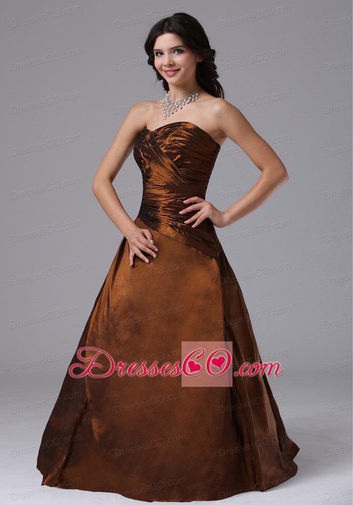 Brown Ruched Bodice and For Modest Plus Size Prom Dress With Taffeta