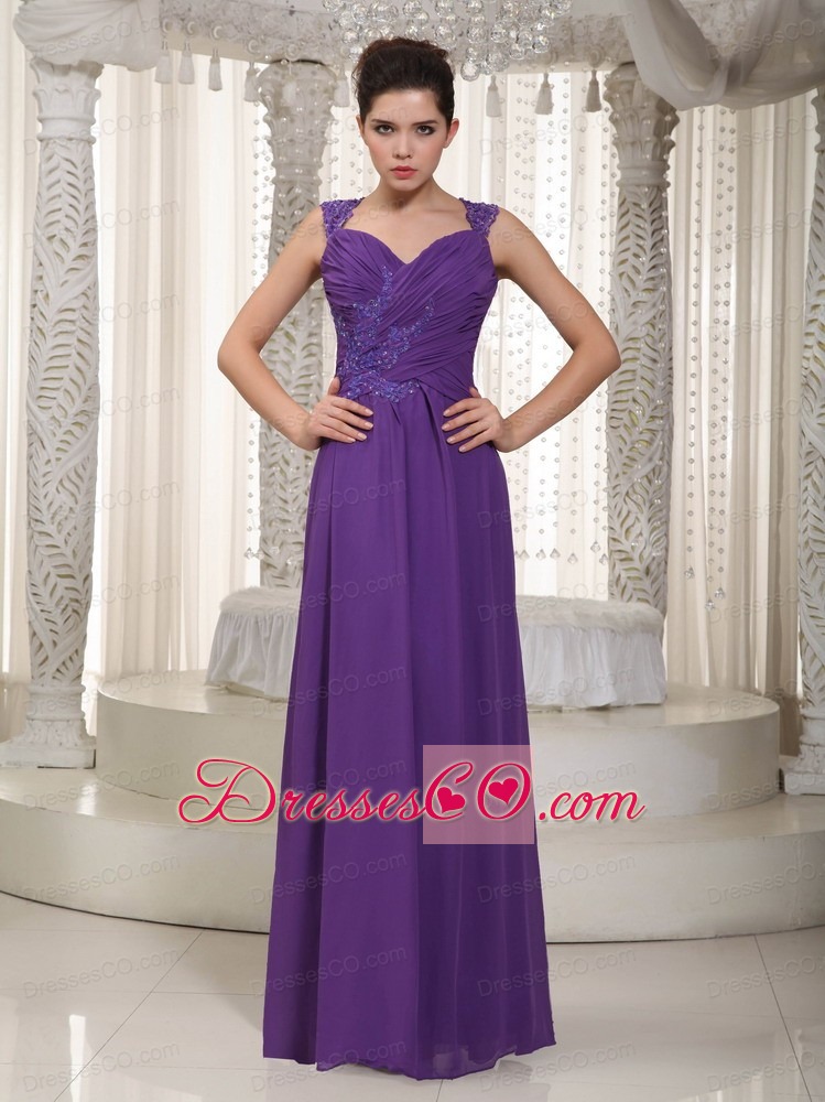 Purple Empire Straps Long Chiffon Prom Dress