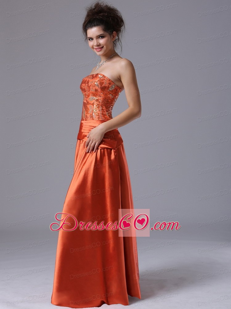 Beading Strapless Column Taffeta Long Prom Dress Rust Red