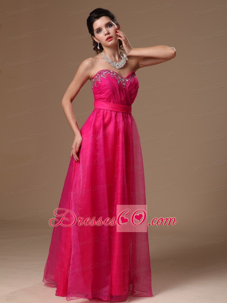 Hot Pink Beaded Empire Custom Made In Decatur Alabama Prom Dress