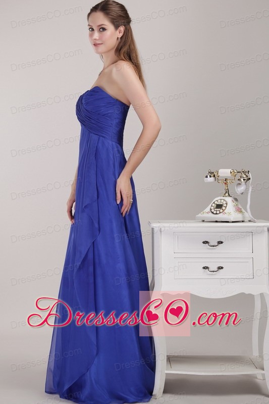 Royal Blue Empire Long Chiffon Ruche Prom Dress