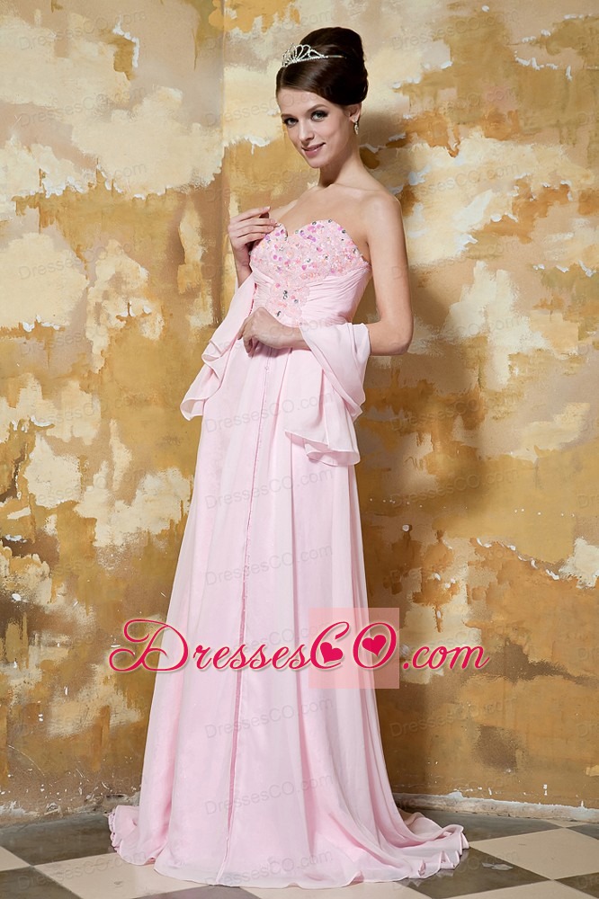 Light Pink Empire Brush Train Chiffon Beading Prom Dress