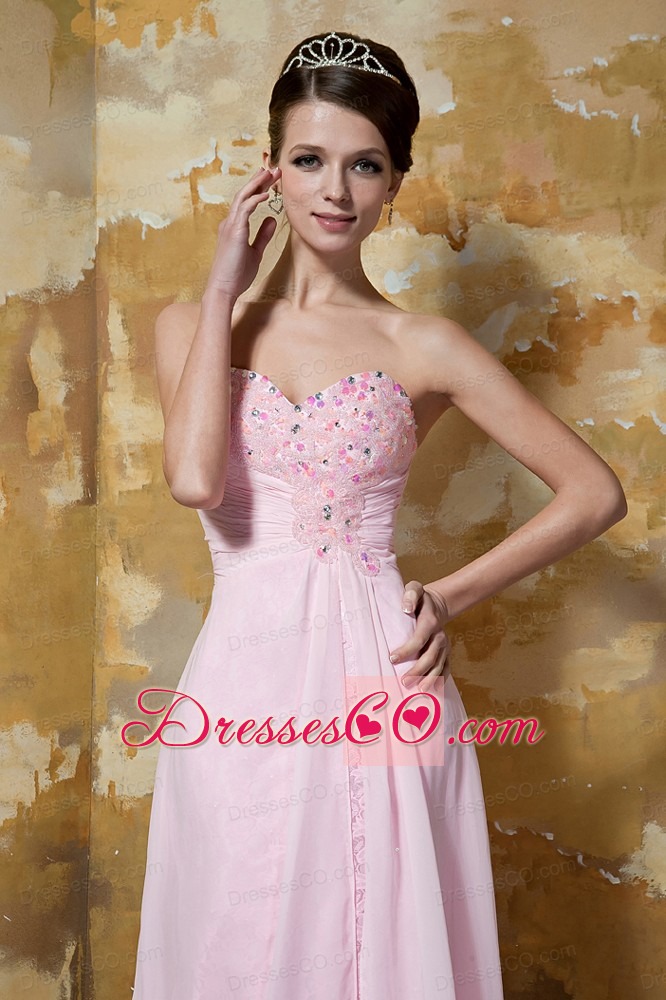Light Pink Empire Brush Train Chiffon Beading Prom Dress