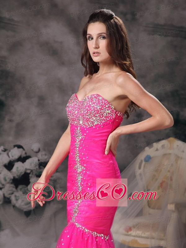 Custom Made Hot Pink Prom / Evening Dress Mermaid Organza Beading Long