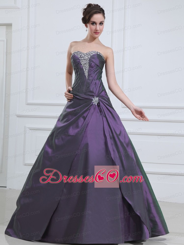 Dark Purple Quinceanera Dress With Beaded A-line Taffeta
