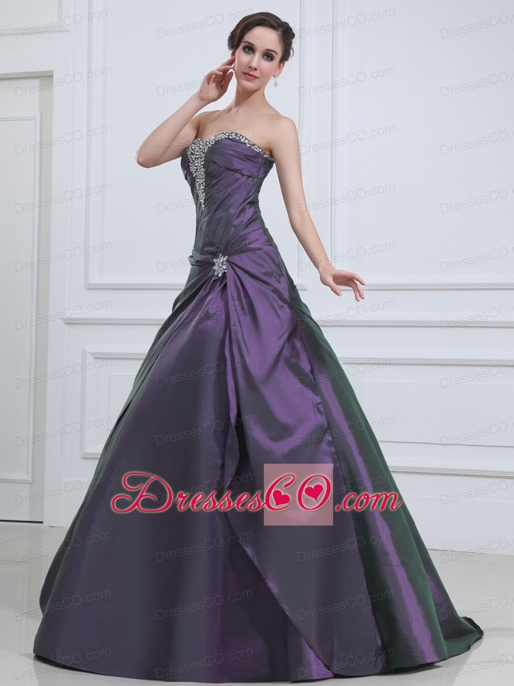Dark Purple Quinceanera Dress With Beaded A-line Taffeta