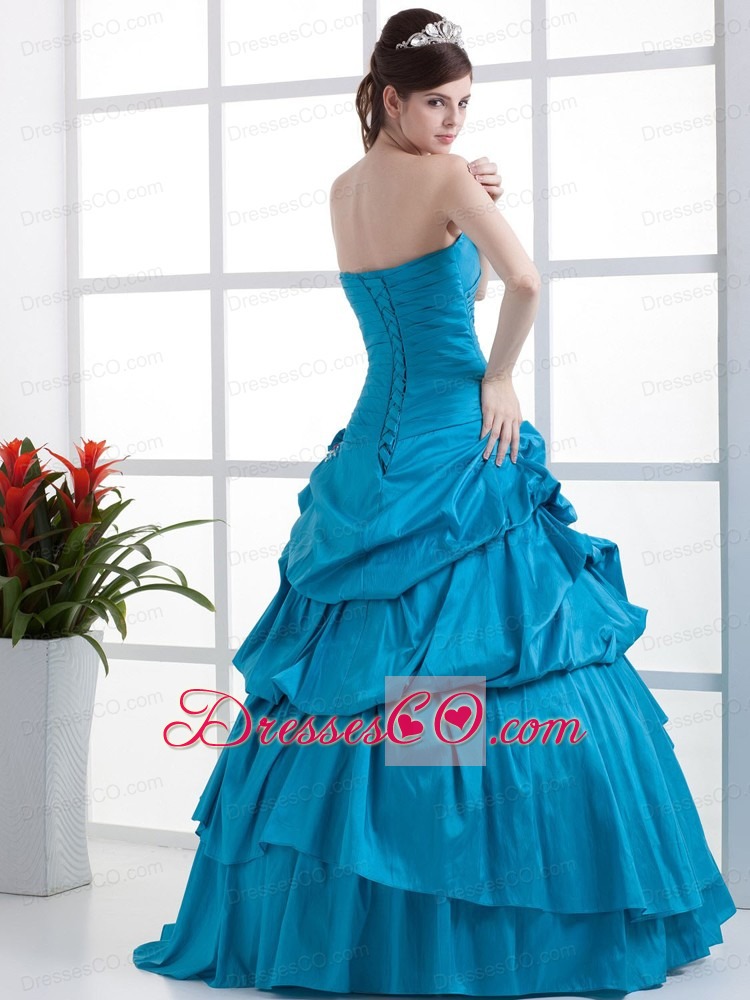 Teal Quinceanera Dress Hand Made Flowers and Ruffled Layers