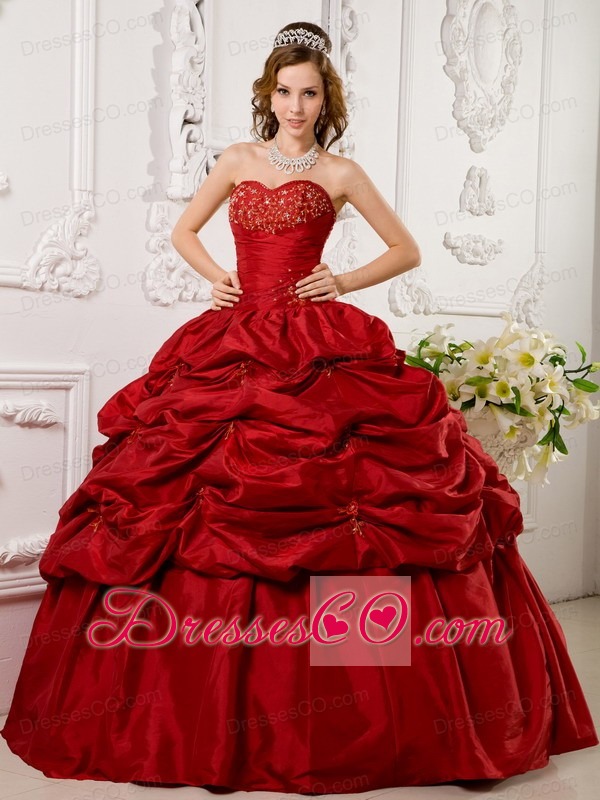 Red Ball Gown Long Tafftea Appliques Quinceanera Dress 212.56