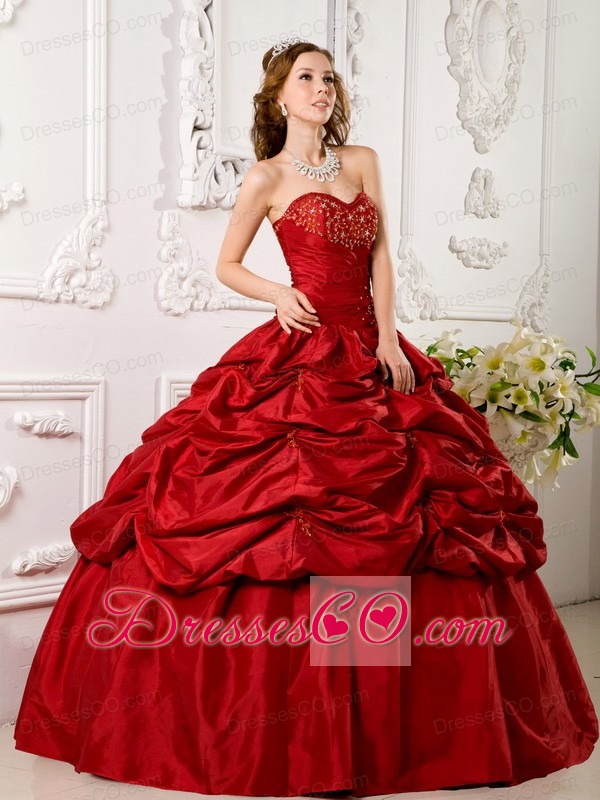 Red Ball Gown Long Tafftea Appliques Quinceanera Dress 212.56