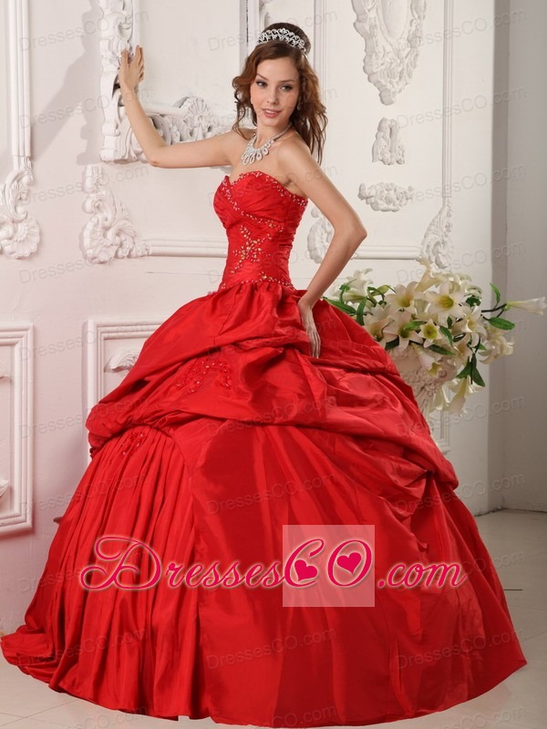 Exclusive Ball Gown Long Beading Taffeta Red Quinceanera Dress