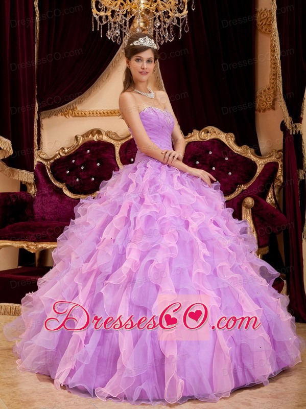 Lavender Ball Gown Long Organza Beading Quinceanera Dress