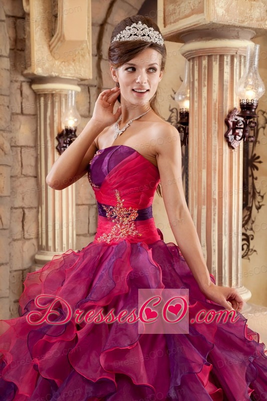 Multi-color Ball Gown Strapless Long Organza Ruffles Quinceanera Dress
