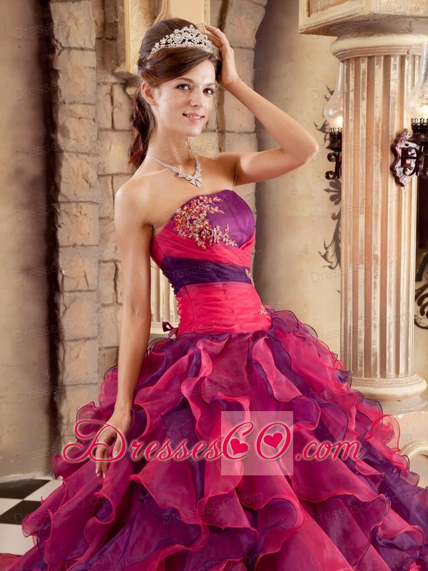Multi-color Ball Gown Strapless Long Organza Ruffles Quinceanera Dress