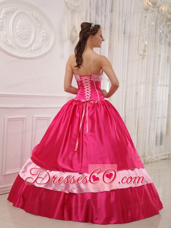 Elegant Ball Gown Long Satin Appliques With Beading Quinceanera Dress