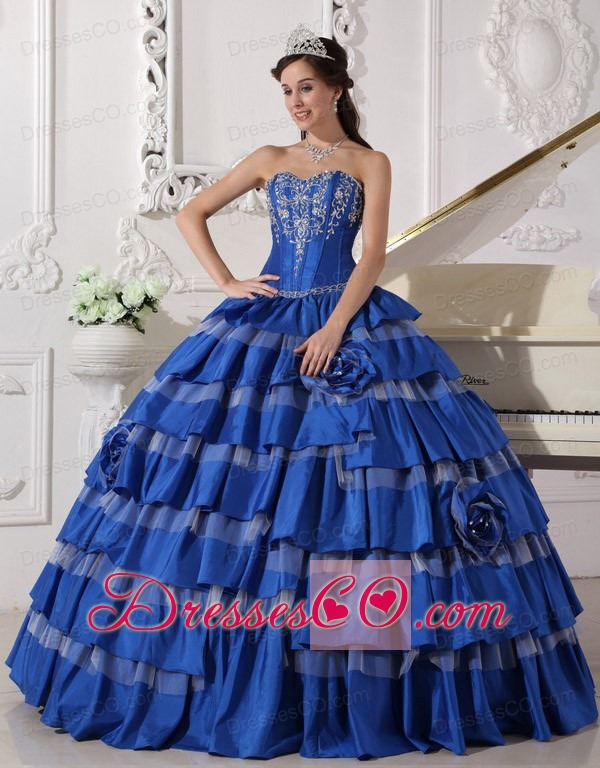 Blue Ball Gown Long Taffeta Embroidery Quinceanera Dress