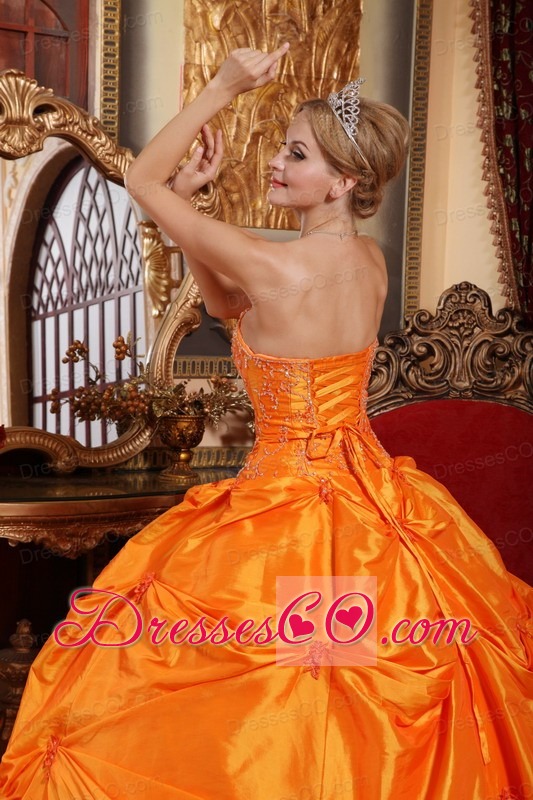 Orange Red Ball Gown Strapless Long Taffeta Beading Quinceanera Dress