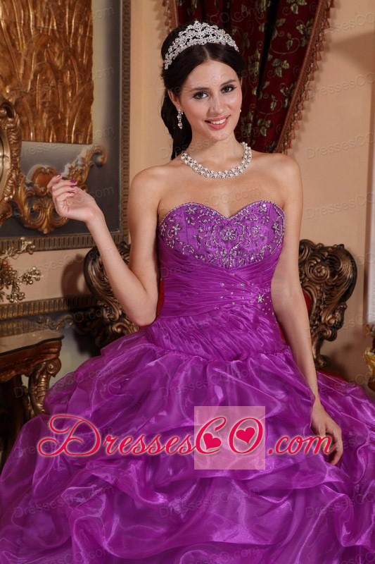 Eggplant Purple Ball Gown Long Organza Beading Quinceanera Dress