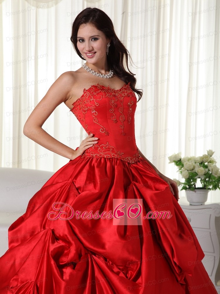 Red Ball Gown Long Long Embroidery Quinceanera Dress