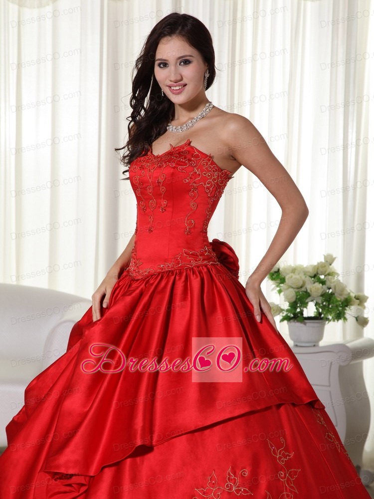 Red Ball Gown Long Long Embroidery Quinceanera Dress