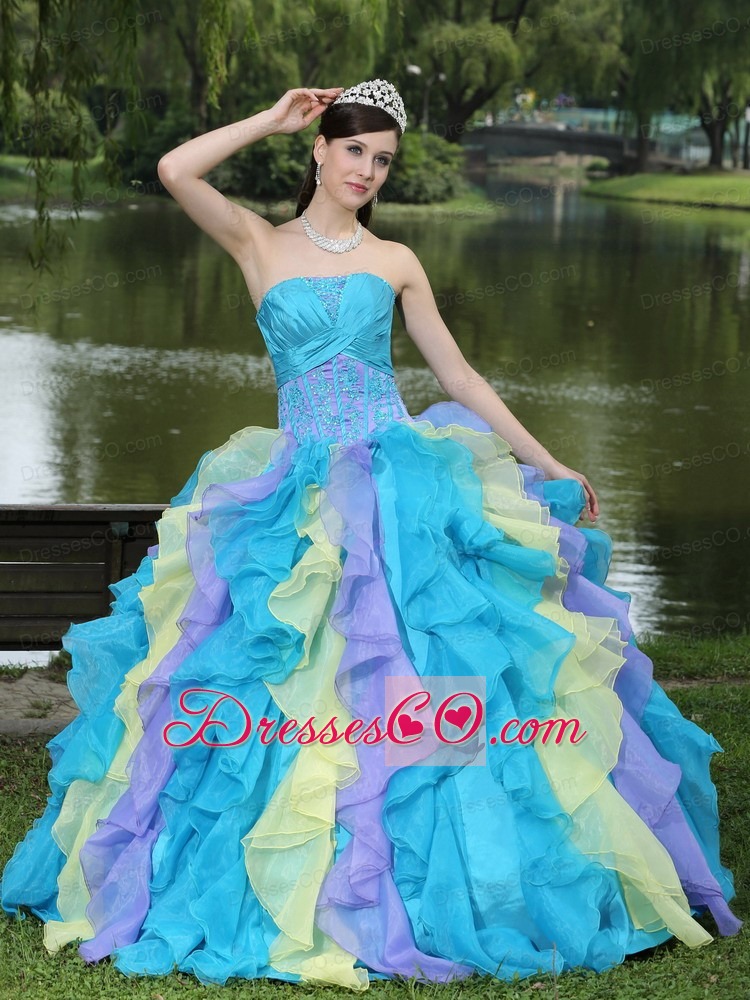 Sweet Appliques Ruffled Layers Colorful Quinceanera Dress Wear For Graduation