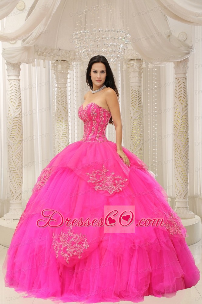 Custom Made Hot Pink Embroidery For Quinceanera Wear In 2013