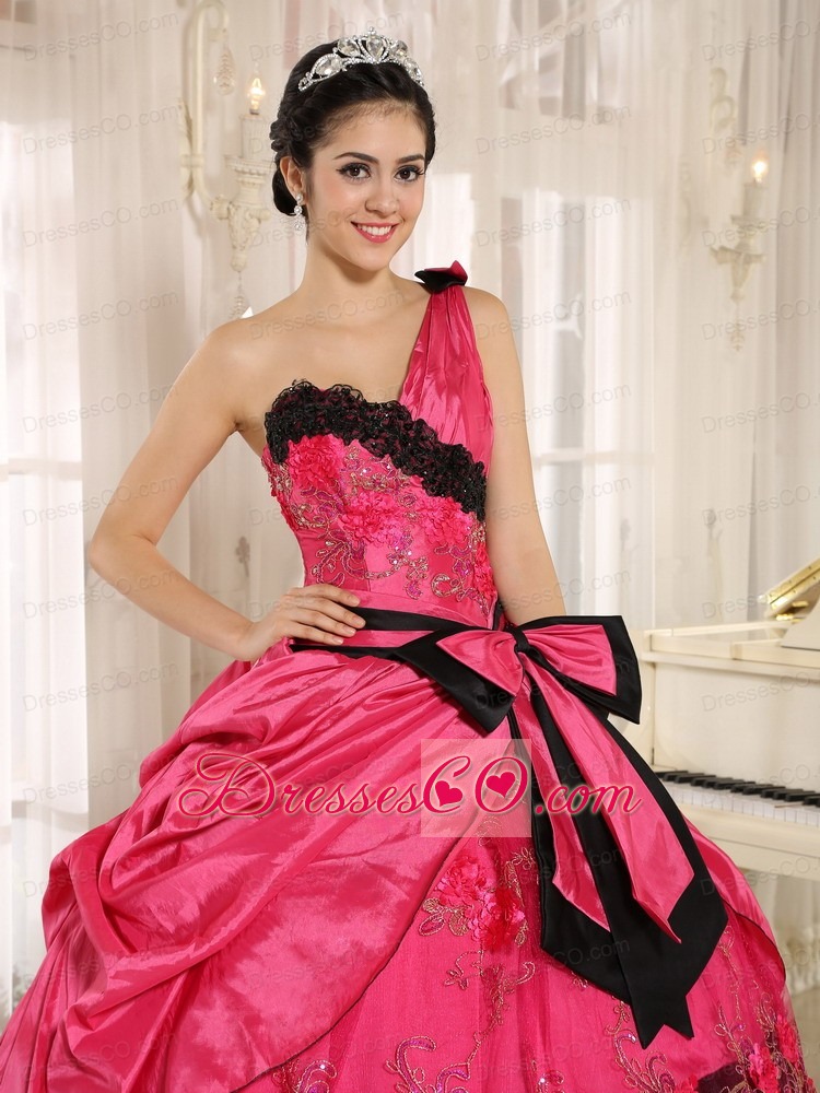 Coral Red One Shoulder For Quinceanera Dress With Bowknot and Appliques