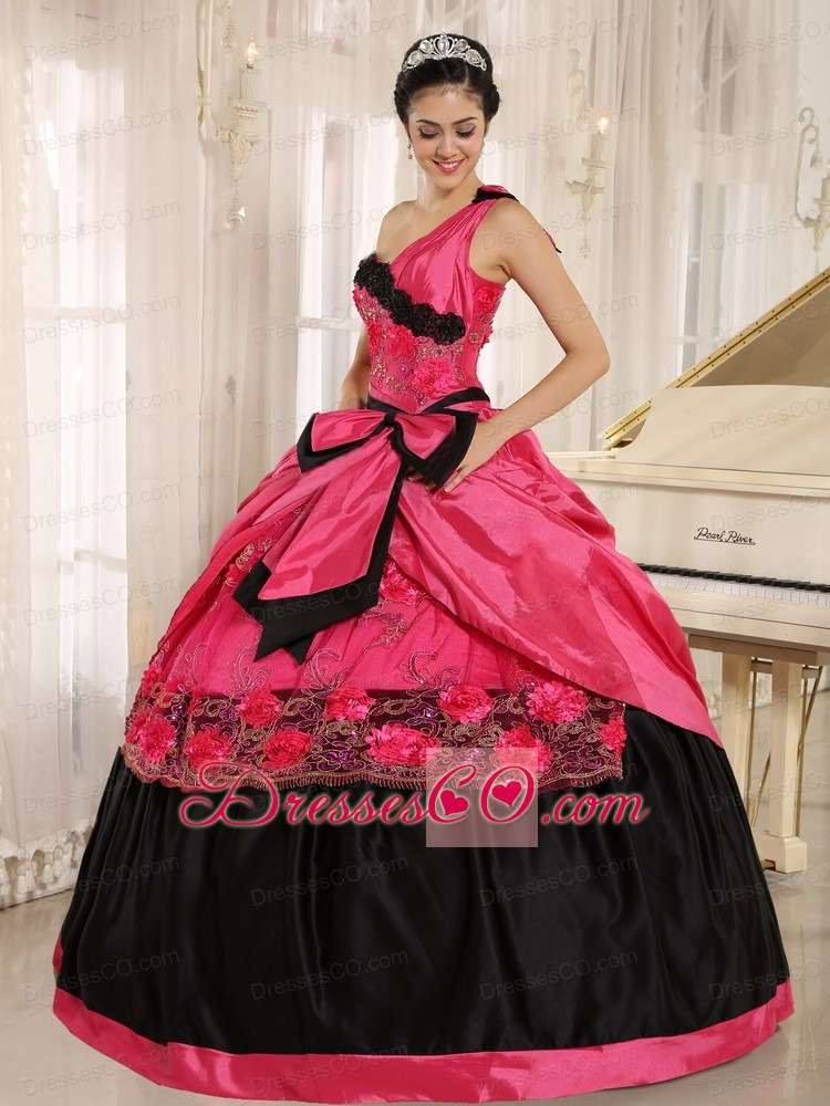 Coral Red One Shoulder For Quinceanera Dress With Bowknot and Appliques