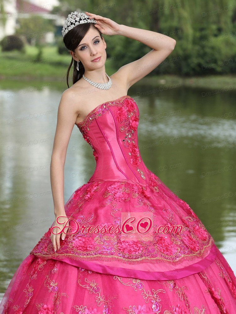 Hand Made Flowers And Beading Long Taffeta Modest Style For Quinceanera Dress