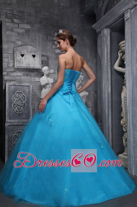 Baby Blue Ball Gown Long Taffeta And Tulle Beading And Appliques Quinceanera Dress