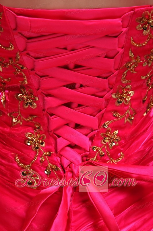 Red Ball Gown Strapless Long Organza Appliques Quinceanera Dress
