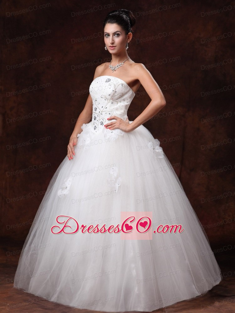 Strapless Beaded Long A-line Tulle Wedding Dress For Custom Made