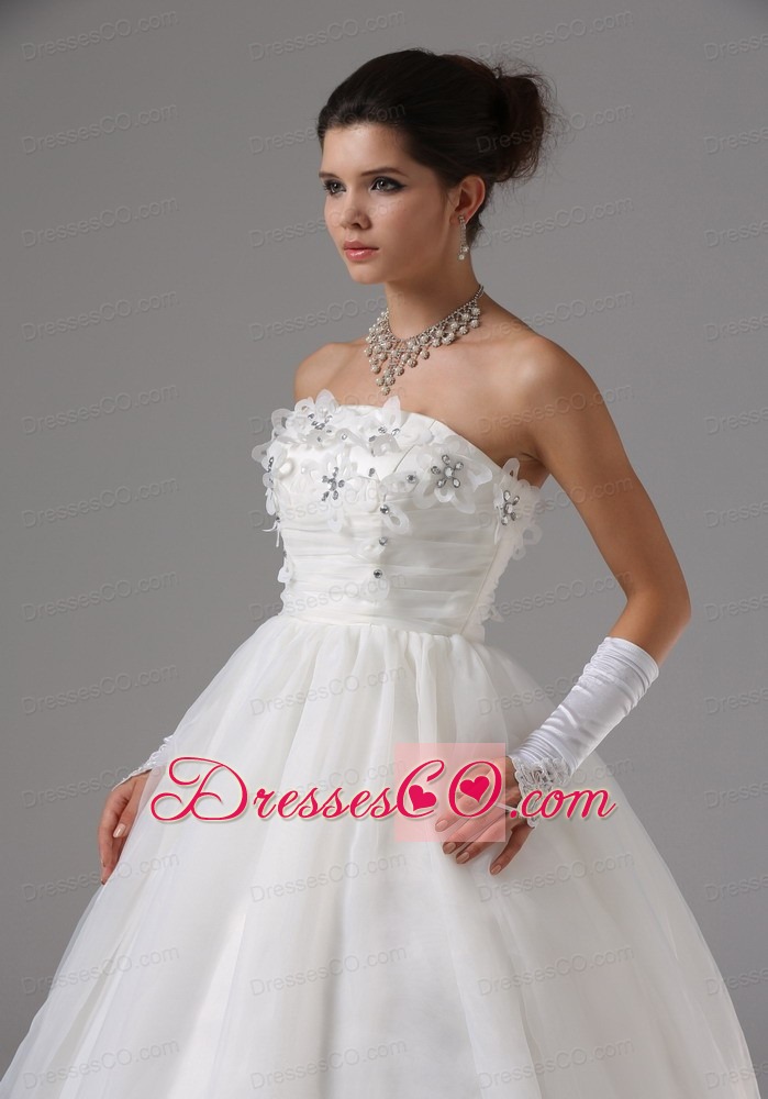 Ball Gown Wedding Dress With Appliques Decorate Bust Strapless Tulle