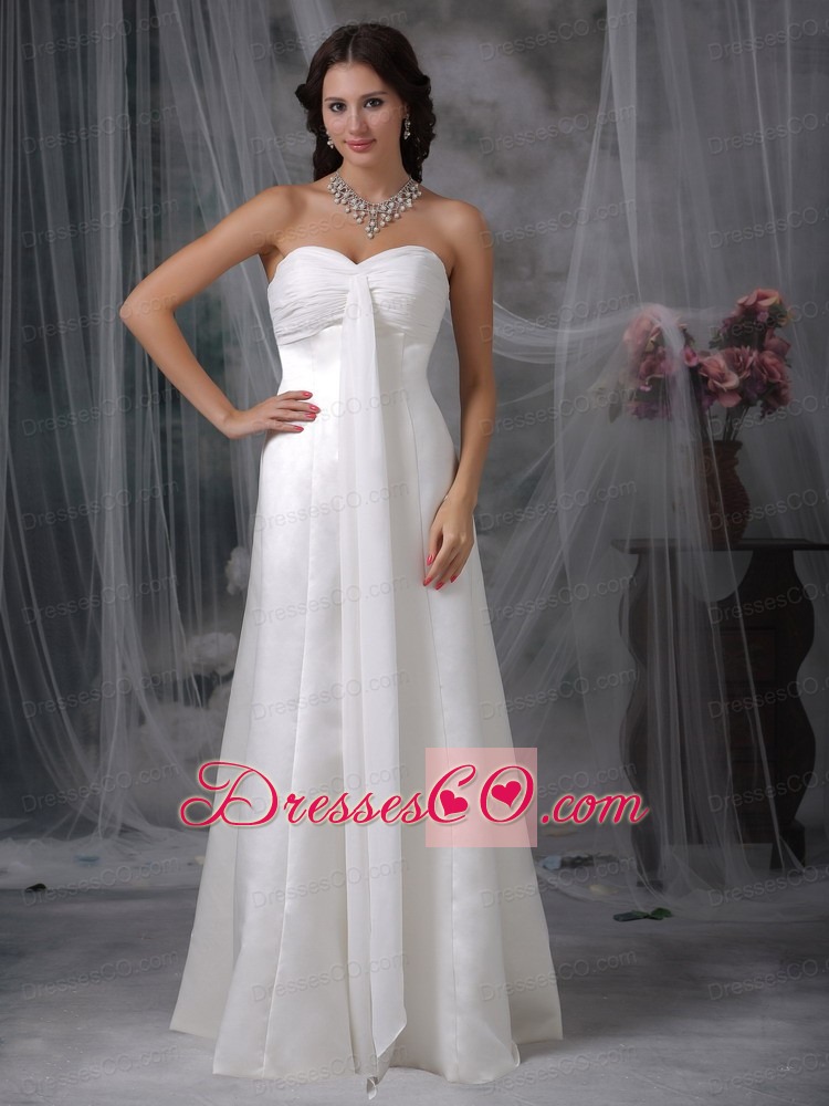 Simple Column / Sheath Long Satin Ruched Wedding Dress