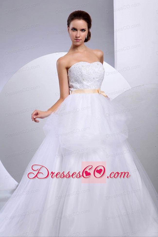 Custom Made Pretty Strapless Wedding Gowns With Appliques and Sash In Wedding Party