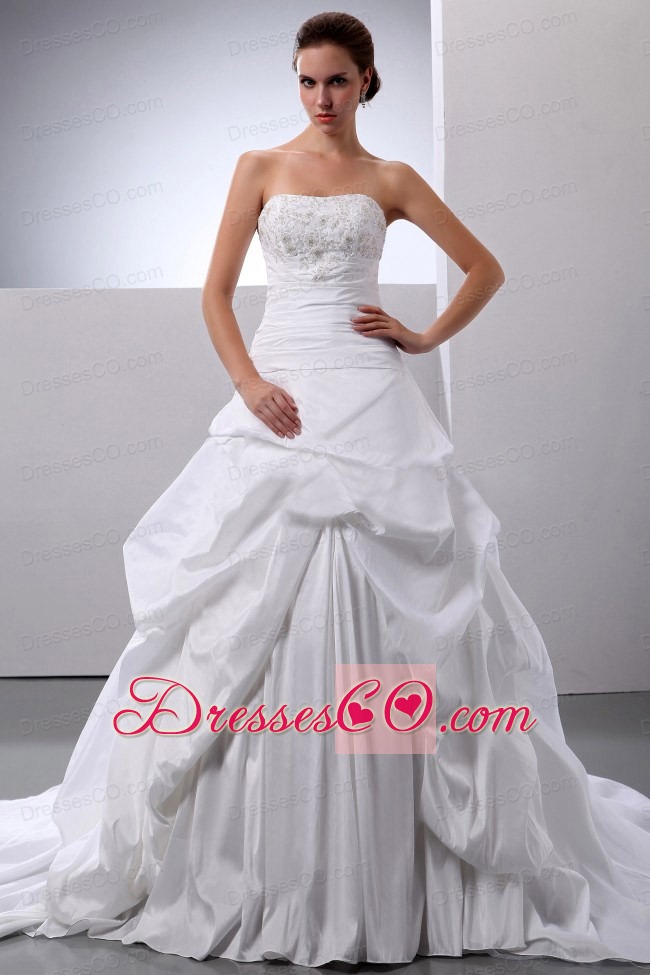 New Arrival Princess Appliques and Pick-ups Wedding Dress With Taffeta In 2013