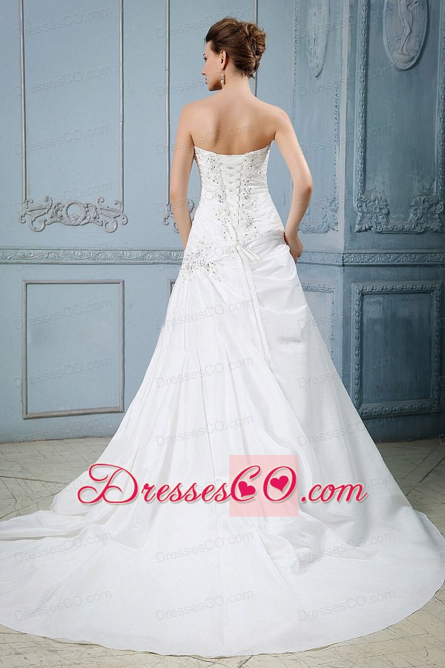Custom Made Wedding Dress With and Appliques With Beading Court Train