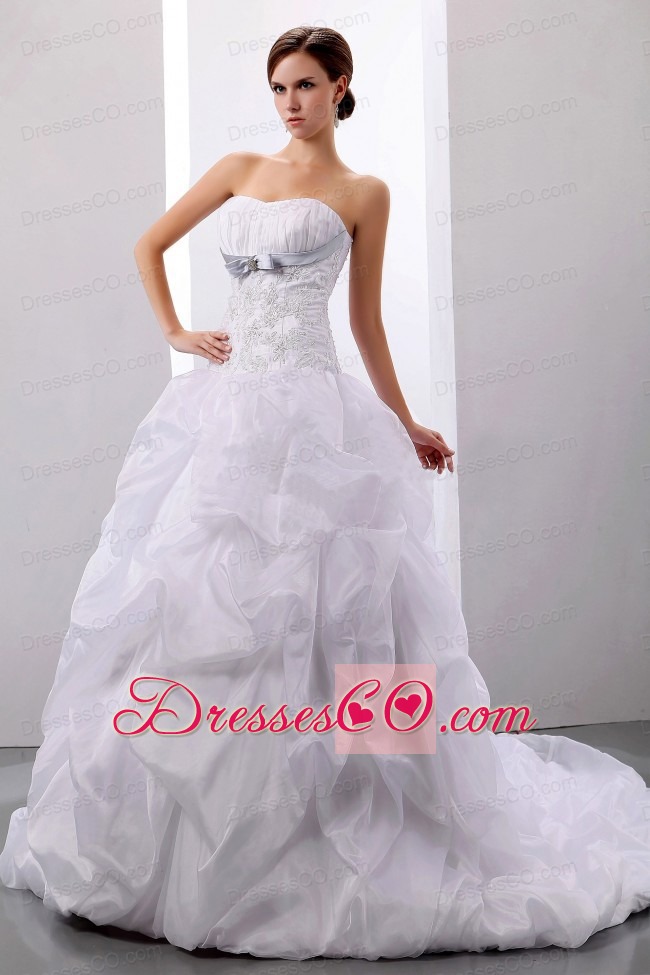 Custom Made Wedding Dress With Appliques and Pick-ups Court Train Ball Gown