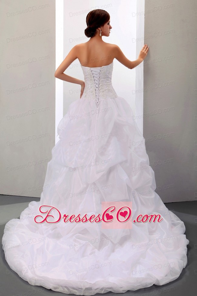 Custom Made Wedding Dress With Appliques and Pick-ups Court Train Ball Gown