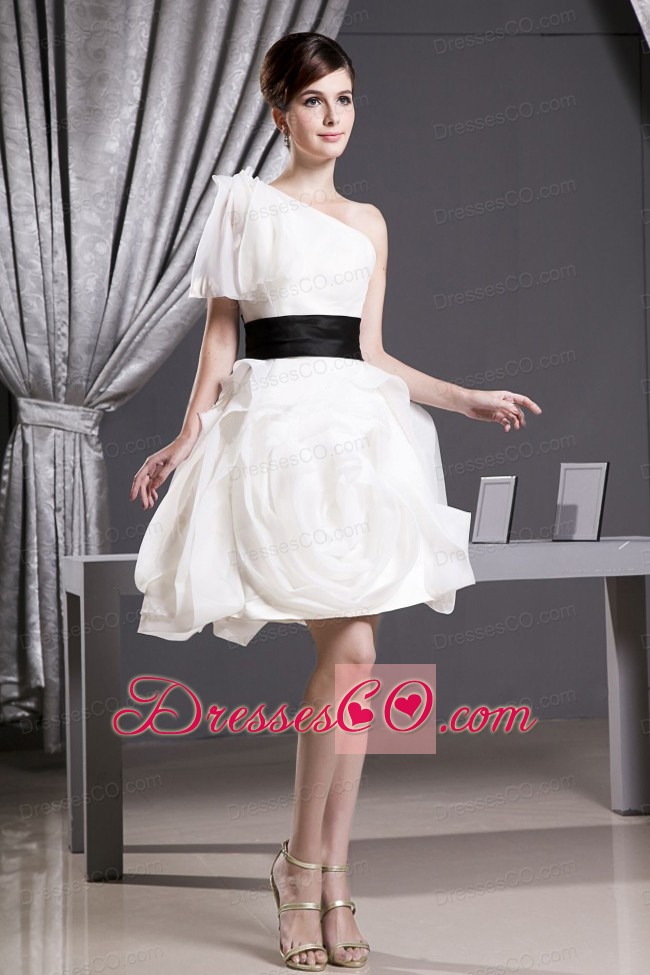 Custom Made Short Wedding Dress With Belt Mini-length One Shoulder