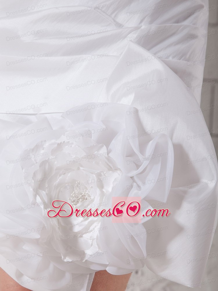 White Column Mini-length Taffeta And Organza Ruched Wedding Dress