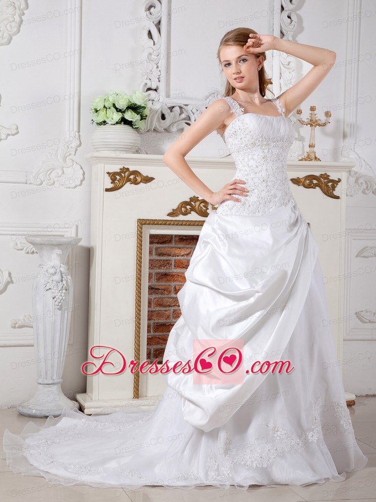 Gorgeous A-line Straps Court Train Taffeta Lace Wedding Dress