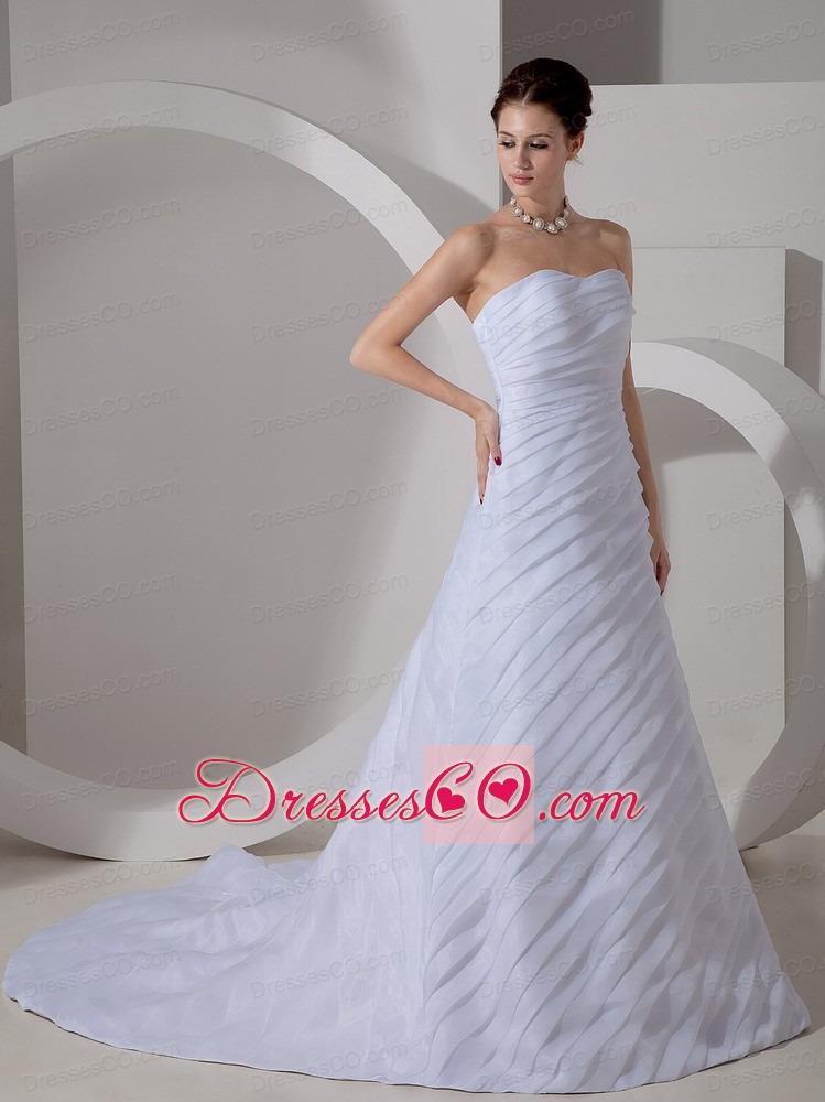 Beautiful A-line Court Train Chiffon Ruch Wedding Dress
