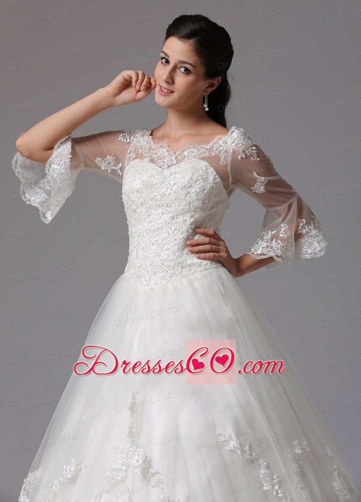 A-line V-neck Wedding Dress With Lace In 2013