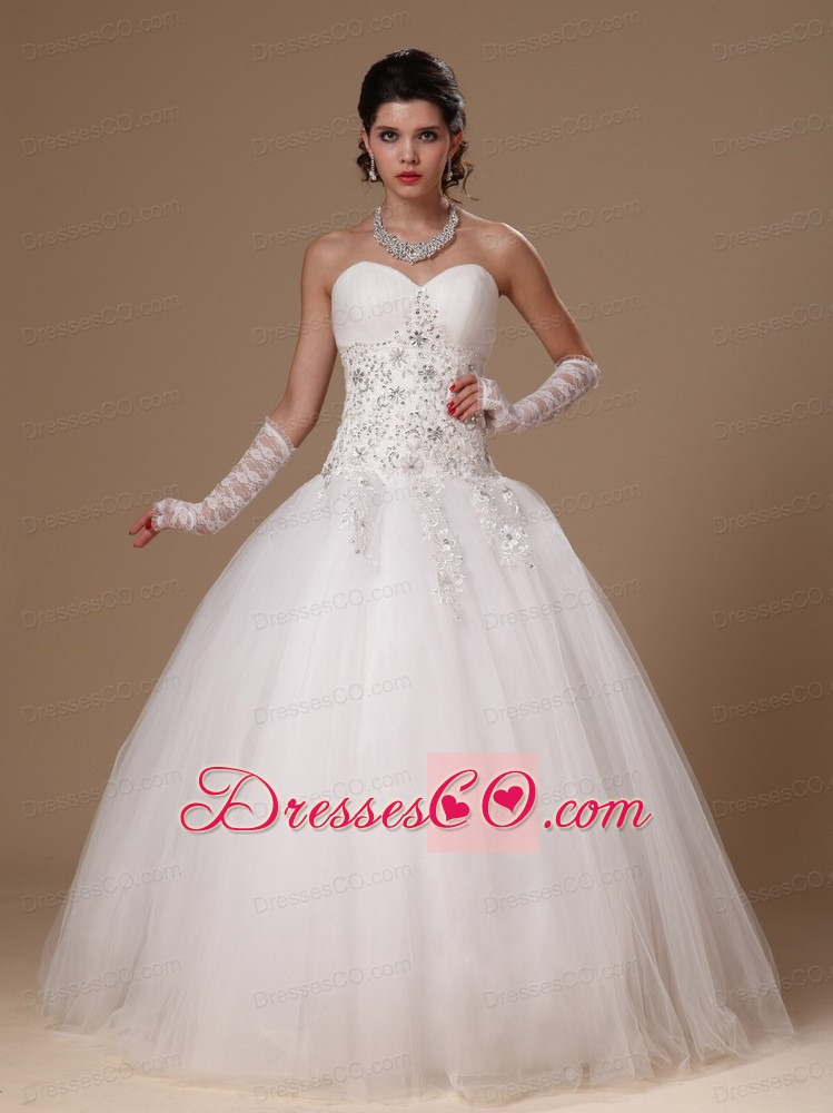 Beaded And Appliques Decorate Waist Tulle Church Custom Made Wedding Dress