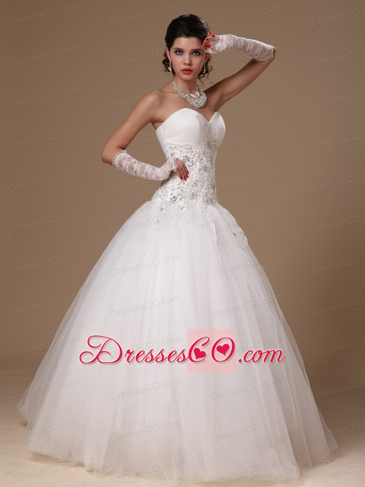Beaded And Appliques Decorate Waist Tulle Church Custom Made Wedding Dress